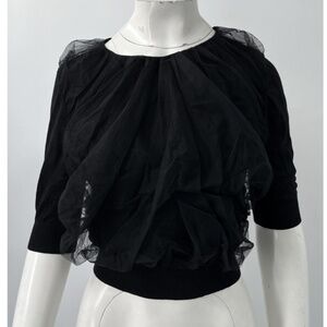 Nina Ricci Black 3/4 Sleeve Tulle Mesh Front Cropped Sweater sz M